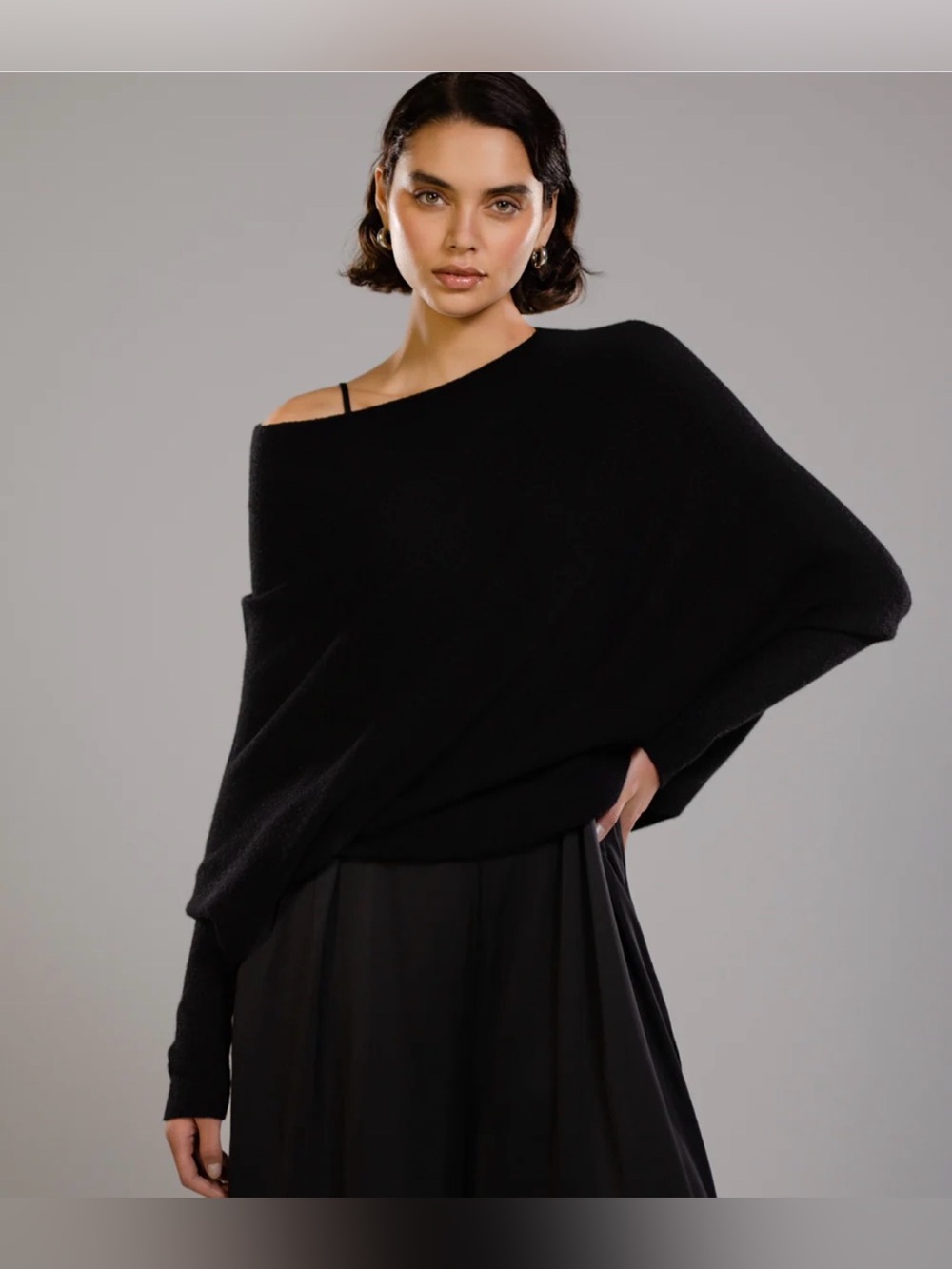 NWT Jaki London Asymmetric Draped Sweater Espresso Brown Seamless Knit Italy